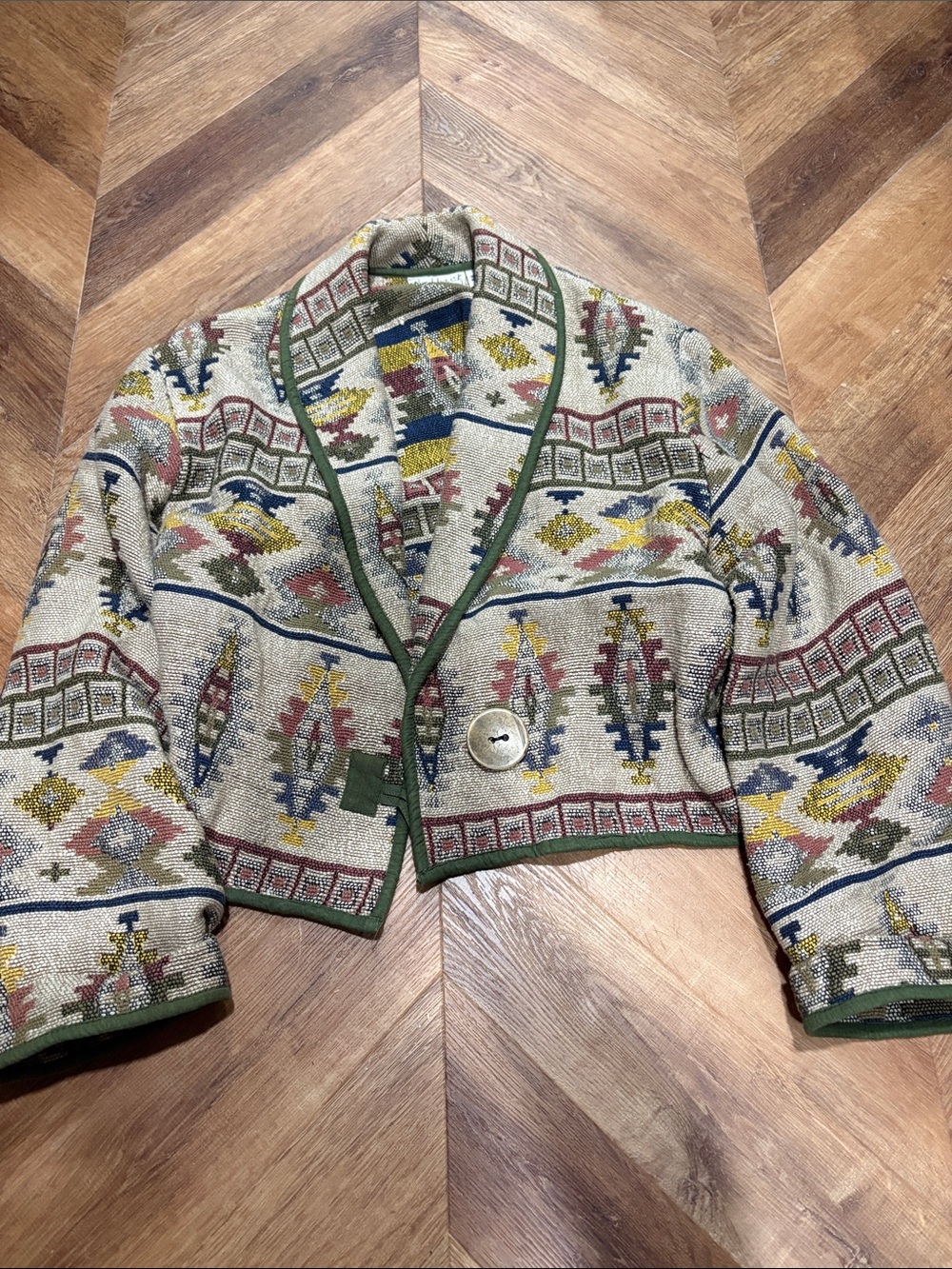 Vintage Southwestern Aztec Tapestry Cropped Jacket Blazer Size M